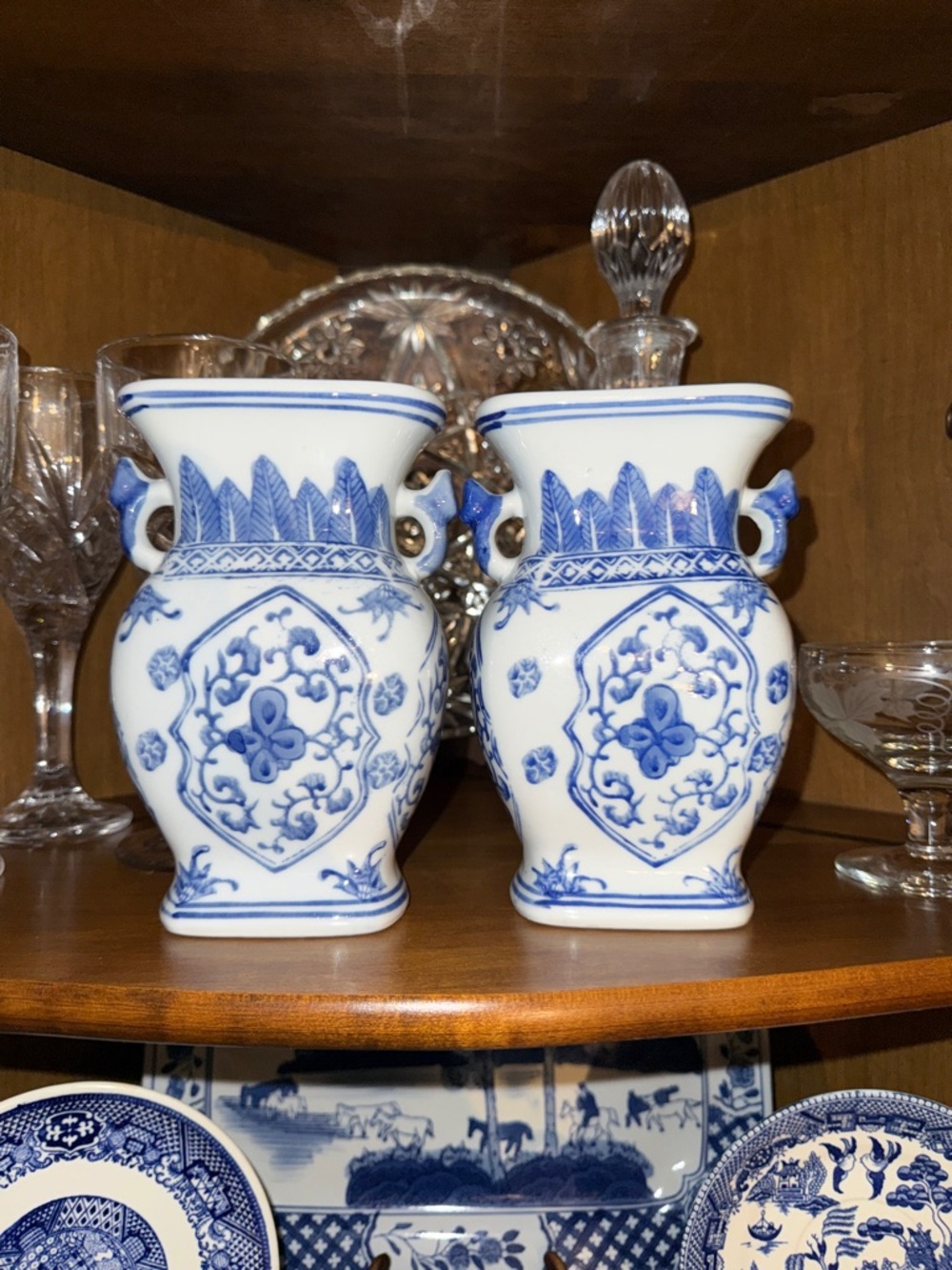 Blue and White Ceramic Decorative Vases - Pair